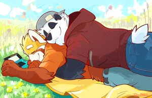 Rating: Safe Score: 0 Tags: ailurid anthro backwards_baseball_cap backwards_hat baseball_cap bear clothing duo e621 electronics eyes_closed field flower game_console giant_panda grass hat headgear headwear male male/male mammal nintendo nintendo_ds nintendo_ds_family outside plant red_panda super-tuler tairu tavi User: bunchy7s