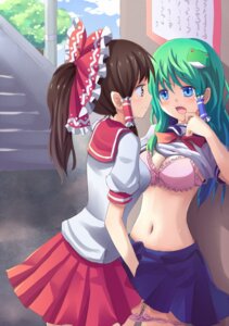 Rating: Explicit Score: 0 Tags: 2girls adapted_costume against_wall aqua_hair blue_eyes blue_sky blush bow bow_bra bow_panties bowtie bra breasts brown_eyes brown_hair capelet cleavage clothes cloud contemporary eye_contact female fingering frilled_bra frills frog_hair_ornament green_hair hair hair_ornament hair_ribbon hair_tubes hairbow hand_under_clothes hand_under_shirt hand_under_skirt highres hips human indoors large_bow lingerie long_hair looking_at_another midriff miniskirt multiple_females multiple_girls navel open_mouth panties panty_pull pink_bra pink_panties pleated_skirt ponytail pussy pussy_juice reimu_hakurei ribbon rule34 sanae_kochiya school school_uniform shiny shiny_skin shirt_lift skirt sky stairs standing suikakitsu_shiro sweat tear tied_hair touhou tree underwear yuri User: bunchy7s