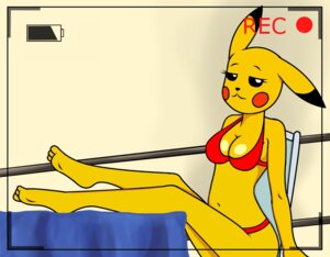 Rating: Questionable Score: 0 Tags: anthro anthrofied bedroom_eyes bikini breasts camera_view clothed clothing crossed_legs e621 feet female fur generation_1_pokemon half-closed_eyes hindpaw humanoid_feet looking_at_viewer mammal narrowed_eyes nintendo parody paws pikachu plantigrade pokemon pokemon_(species) pokemorph recording rodent seductive skimpy smile solo swimwear tight_clothing two-piece_swimsuit unknown_artist yellow_body yellow_fur User: bunchy7s