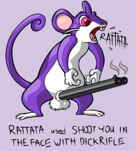 Rating: Explicit Score: 0 Tags: 2010 anthro anthrofied anti_dev balls body_weapon double_barreled_gun e621 english_text generation_1_pokemon genitals gun gun_penis humor joey's_rattata male mammal nintendo pokemon pokemon_(species) pokemorph purple_background purple_body ranged_weapon rattata red_eyes ribnose rifle rodent shotgun simple_background solo tail text unusual_gun unusual_weapon weapon weaponized_penis what what_has_science_done white_balls User: bunchy7s