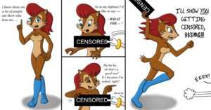 Rating: Questionable Score: 0 Tags: amy_rose anthro archie_comics black_nose blue_boots blue_clothing blue_eyes blue_footwear boots boots_only breasts brown_body brown_fur censor_bar censored chipmunk clothing comic dialogue e621 english_text eulipotyphlan featureless_breasts female footwear footwear_only fur gloves ground_squirrel hair handwear hedgehog humor kahunalilly_(artist) mammal mostly_nude offscreen_character open_mouth physical_censor_bar red_hair rodent sally_acorn sciurid scut_tail sega shoes short_tail sonic_the_hedgehog_(archie) sonic_the_hedgehog_(comics) sonic_the_hedgehog_(series) tail text User: bunchy7s