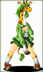 Rating: Safe Score: 0 Tags: 2003 anthro biped bottomwear breasts clothing e621 edmol female footwear giraffe giraffid hooves horn long_neck mammal ossicone pants shirt shoes simple_background solo tail tail_tuft topwear torn_clothing transformation tuft white_background User: bunchy7s