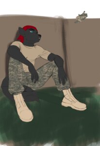 Rating: Safe Score: 0 Tags: anthro army camo camo_print canid canine canis clothing digital_camo e621 green_eyes headgear headkerchief headwear hi_res kerchief lupine_assassin male mammal military solo tail unfinished wolf xxxpiffxxx User: bunchy7s
