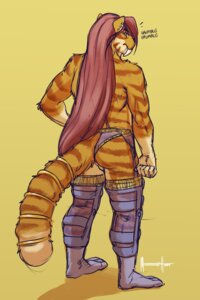 Rating: Questionable Score: 0 Tags: 2014 2:3 absurd_res accessory anthro blue_eyes brown_hair clothing digital_media_(artwork) e621 fangs felid furgonomics garter_straps hair hi_res jewelry knee_braces legwear male mammal meesh pantherine panties piercing prehistoric_species qa'a ring saber-toothed_tiger sabertooth_(anatomy) simple_background solo stockings stripes tail tail_accessory tail_jewelry tail_ring teeth tiger underwear User: bunchy7s