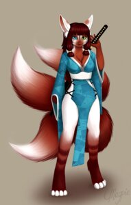 Rating: Safe Score: 0 Tags: anthro asian_clothing biped canid canine catsune clothed clothing domestic_cat e621 east_asian_clothing felid feline felis female fox heterochromia hi_res hybrid japanese_clothing katana kitsucat looking_at_viewer magpie_(artist) mammal melee_weapon multi_tail obi sakiko slit_dress solo standing sword tail weapon User: bunchy7s