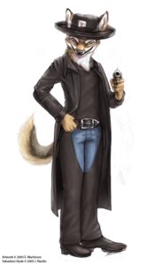 Rating: Safe Score: 0 Tags: 2005 5_fingers aiming aiming_at_viewer anthro arms_bent artist_name belt biped boots bottomwear canid canine card card_in_hat chaps character_name clothed clothing coat copyright_symbol dated denim denim_bottomwear denim_clothing e621 fingers footwear fully_clothed fur furgonomics green_eyes grey_body grey_fur gun handgun hat headgear headwear heterochromia holding_gun holding_handgun holding_object holding_ranged_weapon holding_revolver holding_weapon jeans joker_(playing_card) legs_together looking_at_viewer male mammal orange_eyes pants playing_card ranged_weapon revolver sebastion_hyde shirt shoes simple_background smile solo standing straight_legs symbol tan_body tan_fur teen-tiger text topwear trenchcoat weapon white_background white_body white_fur year yellow_eyes User: bunchy7s