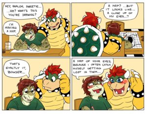 Rating: Safe Score: 0 Tags: 2012 analon_(artist) analon_(character) anthro blue_eyes blush border bowser chair claws clothing collar comic cookie desk dialogue duo e621 english_text eyebrows eyewear fangs food furniture glasses graph_paper hair hey_andy_sweetie horn koopa male mario_bros meme nintendo open_mouth overweight parody paws pencil_(object) red_hair reptile scalie shell shirt simple_background smile spikes table teeth text tongue topwear white_border User: bunchy7s