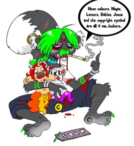 Rating: Explicit Score: 0 Tags: 4_toes alternative_fashion anthro apode biped blood blush bodily_fluids braided_hair claws clothed clothing cocaine collar colored_nails copyright_symbol dialogue digital_drawing_(artwork) digital_media_(artwork) dipstick_tail draconcopode drugs e621 ear_piercing emo english_text feet female fur glamfur green_hair green_nails grey_body grey_fur hair half-closed_eyes hate_art heterochromia lamia legless lemur licking licking_lips licking_own_lips long_hair mammal marijuana markings nails narrowed_eyes parody piercing plantigrade primate profanity reptile scalie scar self_lick serpentine simple_background sitting snake snapesnogger solo sparklefur speech_bubble split_form strepsirrhine symbol tail tail_markings tentacles text toe_claws toes tongue tongue_out white_background white_body white_fur zeriara_(character) User: bunchy7s