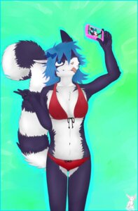 Rating: Safe Score: 0 Tags: 2011 anthro bassariscus bikini biped blue_eyes blue_hair camera clothed clothing e621 female gesture green_background hair hand_gesture hi_res mammal nina_(dre621) oonami procyonid ring-tailed_cat simple_background skimpy solo standing swimwear tail tongue tongue_out two-piece_swimsuit v_sign User: bunchy7s