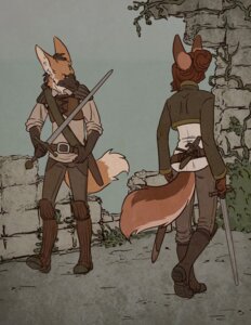 Rating: Safe Score: 0 Tags: anthro bix707 canid canine dagger detailed detailed_background duo e621 female hi_res male mammal maned_wolf melee_weapon plantigrade ruins sizing_up sword tail toony weapon User: bunchy7s