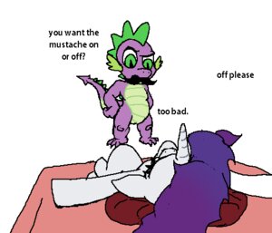 Rating: Questionable Score: 0 Tags: dragon duo e621 english_text equid equine facial_hair female feral friendship_is_magic hasbro horn horse interspecies male mammal mustache my_little_pony mythological_creature mythological_equine mythological_scalie mythology parody pony rarity_(mlp) scalie simple_background spike_(mlp) tail text unicorn vinny_van_yiffy white_background User: bunchy7s