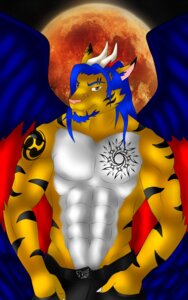 Rating: Questionable Score: 0 Tags: 5:8 anthro canid canine canis e621 feathered_wings feathers felid hi_res horn hunter_ramirez hunterramirez lion male mammal moon pantherine piercing solo stripes tattoo tiger wings wolf User: bunchy7s