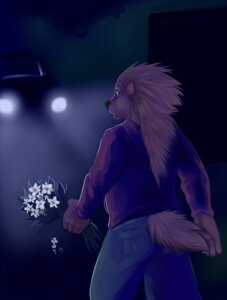 Rating: Safe Score: 0 Tags: 5_fingers anthro biped bouquet car clothed clothing demicoeur digital_media_(artwork) dogwood_blossom e621 eulipotyphlan fingers flower fully_clothed headlight hedgehog holding_flower holding_object male mammal night plant rear_view solo standing sweater tail topwear vehicle User: bunchy7s