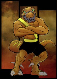 Rating: Safe Score: 0 Tags: abs anthro armor athletic bad_rap belt biceps big_muscles biped bottomwear brown_body brown_skin claws clothed clothing crossed_arms dinosaur dromaeosaurid e621 extreme_dinosaurs fangs green_eyes grin hi_res looking_at_viewer male muscular muscular_anthro muscular_male pecs pose prehistoric_species reptile ridleydupree saurischian scales scalie shorts smile solo standing tail teeth theropod toe_claws topless velociraptor User: bunchy7s