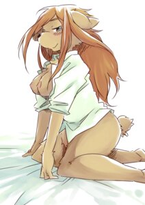 Rating: Questionable Score: 0 Tags: anthro arm_support bed blue_eyes blush bottomless breasts brown_hair canid canine canis cheek_tuft chest_tuft clothed clothing collared_shirt digital_media_(artwork) domestic_dog dress_shirt e621 exposed_breasts facial_tuft female floppy_ears furniture hair kemono kneeling konbu long_hair looking_at_viewer lop_ears mammal nipples on_bed shirt shirt_only short_tail simple_background solo tail thick_thighs topwear topwear_only tuft white_background User: bunchy7s
