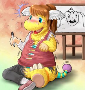 Rating: Safe Score: 0 Tags: 2006 anthro blue_eyes bottomwear clothing drawing_(object) e621 edmol feathered_wings feathers female fur head_wings human mammal monster pants paws shirt solo supoo tail topwear transformation unusual_wing_placement wings yellow_body yellow_fur User: bunchy7s