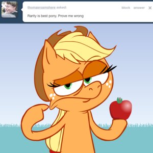 Rating: Safe Score: 0 Tags: 1:1 annoyed anthro apple applejack_(mlp) ask_blog ask_jappleack blonde_hair clothing cowboy_hat e621 earth_pony english_text equid equine eyelashes featureless_hands female food freckles friendship_is_magic fruit gesture grass green_eyes hair half-closed_eyes hand_gesture hasbro hat headgear headwear horse hotdiggedydemon mammal my_little_pony narrowed_eyes outside plant pointing pointing_at_head pointing_at_self pony ponytail semi-anthro sky solo text the_truth toony tumblr user_message username User: bunchy7s