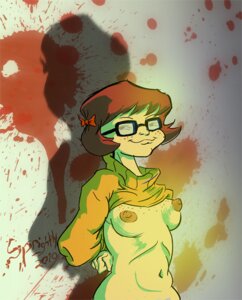 Rating: Questionable Score: 0 Tags: breasts clothing clothing_lift female female_only glasses hanna-barbera human mystery_inc nipples pale_skin rule34 scooby-doo signature smile solo sprightly tagme text velma_dinkley User: bunchy7s