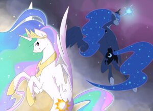 Rating: Safe Score: 0 Tags: 2012 absurd_res blue_eyes crown cutie_mark duo e621 equid equine feathered_wings feathers female feral flying friendship_is_magic glowing gold_(metal) hasbro headgear hi_res horn jewelry magic mammal my_little_pony mythological_creature mythological_equine mythology necklace princess_celestia_(mlp) princess_luna_(mlp) purple_eyes sparkles stickfigurequeen winged_unicorn wings User: bunchy7s