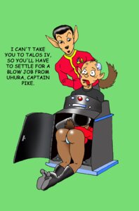 Rating: Explicit Score: 0 Tags: 1girls alien anthro christopher_pike dennis_clark dialogue english_text fellatio female human humanoid implied_fellatio implied_oral male nyota_uhura oral rule34 spock star_trek star_trek_the_original_series starfleet_insignia starfleet_uniform straight text vulcan_(species) User: bunchy7s