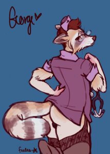 Rating: Questionable Score: 0 Tags: absurd_res anthro butt clothed clothing crossdressing e621 eyewear femboy fralea fur george_(fralea) glasses hat headgear headwear hi_res legwear male mammal nurse nurse_clothing nurse_hat nurse_headwear procyonid raccoon solo stockings User: bunchy7s