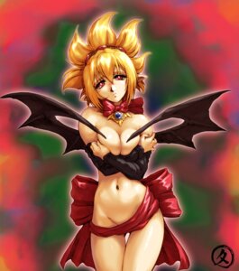 Rating: Questionable Score: 0 Tags: 1girls bat_wings blonde_hair breast_squeeze breasts cleavage covering demon demon_girl disgaea disgaea_2 female hisahiko large_breasts navel nippon_ichi_software nude nude_cover pointy_ears red_eyes ribbon rozalin rule34 standing thigh_gap wings User: bunchy7s