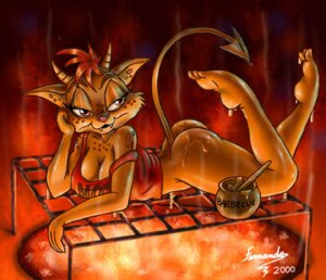 Rating: Questionable Score: 0 Tags: 2000 anthro barbecue biped bottomless breasts butt character_prepared_as_food cleavage clothed clothing cooking demon e621 fangs felid female fernando_faria fire food_dressed freckled_shoulders freckles grill grilling hair hell horn lying mammal off_shoulder on_front red_eyes red_hair solo spade_tail tail teeth warm_colors User: bunchy7s