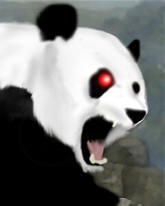 Rating: Safe Score: 0 Tags: ambiguous_gender angry bear black_body black_fur detailed detailed_background e621 feral fur giant_panda low_res mammal open_mouth realistic red_eyes solo teeth torchfiremedia white_body white_fur User: bunchy7s