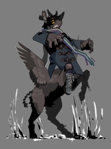 Rating: Safe Score: 0 Tags: alpha_channel boots clothing coat e621 eyewear feathered_wings feathers footwear glasses honnomusi323 male multi_eye multi_glasses shoes simple_background solo surprised taur topwear transparent_background wings User: bunchy7s
