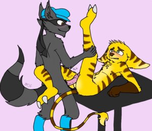 Rating: Explicit Score: 0 Tags: anthro anthro_on_anthro blush bongwater777 butt chest_tuft clothing crossover duo e621 erection eye_contact fur furniture genitals gloves handwear hat headgear headwear humanoid_genitalia humanoid_penis lombax looking_at_another lying male male/male mammal mask nipples on_back penis procyonid raccoon ratchet_(ratchet_and_clank) ratchet_and_clank sex simple_background sly_cooper sly_cooper_(series) sony_corporation sony_interactive_entertainment stripes sucker_punch_productions table tuft User: bunchy7s