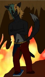Rating: Questionable Score: 0 Tags: anthro arashi_akuma_(character) belt biped black_body black_fur black_sclera book canid canine canis captainspadevatore clothed clothing crossed_arms demon dipstick_tail e621 footwear front_view fur grey_body grey_fur hair hell hi_res horn knife lava lost_souls male mammal markings multicolored_hair multicolored_tail orange_eyes raised_tail scabbard sheathed_weapon shoes solo storm tail tail_markings topless wolf User: bunchy7s