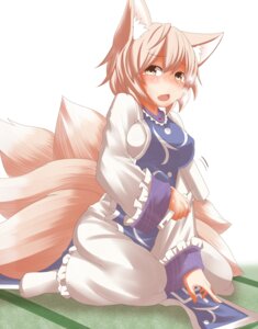 Rating: Safe Score: 0 Tags: 5_fingers animal_humanoid big_breasts blue_scapular blush bodily_fluids breasts breath brown_eyes canid canid_humanoid canine canine_humanoid clothing cute_fangs dress e621 fangs female fingers footwear fox fox_humanoid front_view frown hair holding_object holding_tool humanoid kneeling looking_at_viewer mammal mammal_humanoid messy_hair multi_tail open_mouth ran_yakumo scapular short_hair simple_background slim slim_female slim_humanoid socks solo tail tamahana tan_hair tan_tail tears teeth three-quarter_view tools touhou white_background white_clothing white_dress white_footwear white_socks User: bunchy7s