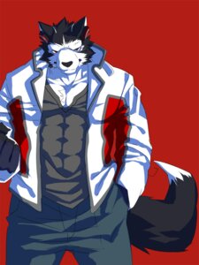 Rating: Safe Score: 0 Tags: 5_fingers abs anthro black_body black_fur black_nose canid canine canis cel_shading clothed clothing collarbone dipstick_tail domestic_dog e621 electronics fingerless_gloves fingers fist front_view fully_clothed fur gloves hand_in_pocket handwear headphones jacket kenn looking_at_viewer male mammal markings multicolored_tail muscular muscular_anthro muscular_male pockets red_background red_eyes sarasa_arujine shaded shirt simple_background smile solo tail tail_markings topwear utau white_background User: bunchy7s
