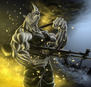 Rating: Safe Score: 0 Tags: abs anthro athletic biceps big_muscles biped bodily_fluids bottomwear clenched_teeth clothing drooling e621 fire flexing grey_body grey_skin gun hi_res horn karuma9 machine_gun male mammal muscular muscular_anthro muscular_male pants pecs pose ranged_weapon rhinoceros saliva scales scalie shirt solo standing straps tank_top teeth topwear vein weapon User: bunchy7s