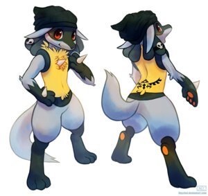 Rating: Safe Score: 0 Tags: anthro biped black_body black_fur blue_body blue_fur blush bone canid canine digital_media_(artwork) e621 fan_character fur generation_4_pokemon gioven_the_lucario happy haychel hi_res looking_back lucario male male_(lore) mammal nintendo pokemon pokemon_(species) pose skull smile solo standing tail tattoo yellow_body yellow_fur User: bunchy7s