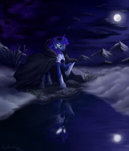 Rating: Safe Score: 0 Tags: 2012 armor blue_eyes cloak clothing cloud cool_colors crown cyberdrace dark_theme e621 equid equine female feral friendship_is_magic glowing glowing_eyes hasbro headgear hi_res horse mammal moon mountain my_little_pony night outside pony princess princess_luna_(mlp) purple_theme reflection royalty sky solo sparkles star starry_sky User: bunchy7s