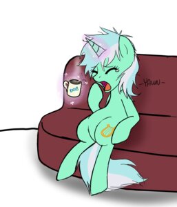 Rating: Safe Score: 0 Tags: bad_posture beverage coffee e621 equid equine female feral food friendship_is_magic furniture hasbro horn lyra_heartstrings_(mlp) mammal morning my_little_pony mythological_creature mythological_equine mythology open_mouth simple_background sitting slumped sofa solo sorekey tail tousled unicorn yawn User: bunchy7s