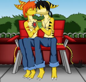Rating: Questionable Score: 0 Tags: 2010 2_toes alexander_the_lombax anthro bench black_hair clothed clothing detailed_background dragonvee duo e621 eyes_closed feet french_kissing hair hi_res kissing lombax male male/male mammal on_bench orange_hair outside park ratchet_and_clank romantic romantic_couple sony_corporation sony_interactive_entertainment spam_can tail toes User: bunchy7s