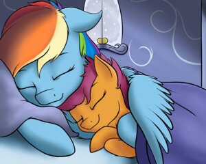 Rating: Safe Score: 0 Tags: bed bedding blanket blue_body blue_feathers blue_fur cuddling duo e621 equid equine eyes_closed feathered_wings feathers female feral friendship_is_magic fur furniture hair hasbro hi_res mammal mrardilla multicolored_hair my_little_pony mythological_creature mythological_equine mythology orange_body pegasus purple_hair rainbow_dash_(mlp) rainbow_hair scootaloo_(mlp) sleeping smile wings User: bunchy7s