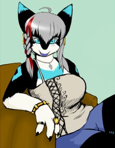 Rating: Safe Score: 0 Tags: anthro blue_eyes bracelet e621 female hair jewelry kurube multicolored_hair necklace ring solo two_tone_hair unknown_species User: bunchy7s