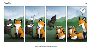 Rating: Safe Score: 0 Tags: base_one_layout canid canine comic confusion decapitation decoy dipstick_tail distracting_watermark duo e621 emily_chan feral four_frame_image fox humor male mammal markings nightmare_fuel one_row_layout plushie procyonid raccoon scared stupidfox tail tail_markings text url watermark User: bunchy7s