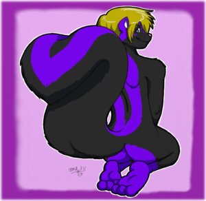 Rating: Questionable Score: 0 Tags: anthro black_body black_fur blonde_hair butt e621 fluffy fluffy_tail fur hair leg_markings looking_back male mammal markings mephitid nogitsunegabriel nude pink_nose rear_view skunk socks_(marking) solo tail transformation User: bunchy7s