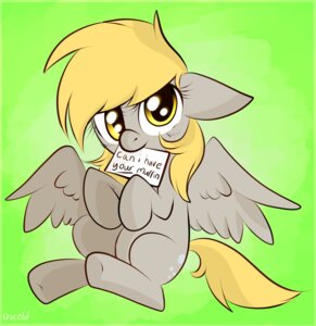 Rating: Safe Score: 0 Tags: absurd_res amber_eyes blonde_hair crocelif cutie_mark derpy_hooves_(mlp) e621 english_text equid equine feathered_wings feathers female feral friendship_is_magic fur green_background grey_body grey_feathers grey_fur hair hasbro hi_res long_hair looking_at_viewer mammal my_little_pony mythological_creature mythological_equine mythology note pegasus simple_background sitting smile solo text wings yellow_eyes User: bunchy7s