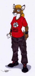 Rating: Safe Score: 0 Tags: anthro blonde_hair blue_eyes boots bottomwear bracelet clothed clothing deer denim denim_bottomwear denim_clothing e621 ear_piercing ear_ring english_text female footwear hair jeans jewelry mammal nazi pants piercing politics rabbi-tom racism ring_piercing shirt shoes simple_background solo swastika text topwear white_background white_power User: bunchy7s