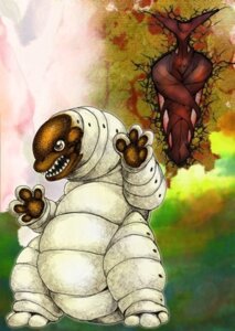 Rating: Questionable Score: 0 Tags: 2009 abstract_background alien ambiguous_gender brown_body brown_eyes clothing digital_media_(artwork) duo e621 fangs green_background internal larf low_res mugi pawpads paws simple_background solo_focus teeth unknown_species what white_body User: bunchy7s