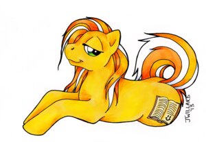 Rating: Safe Score: 0 Tags: 2013 cutie_mark e621 equid equine fan_character female feral green_eyes hair hasbro horse jessica_willard lying mammal multicolored_hair my_little_pony pony simple_background smile solo tail traditional_media_(artwork) white_background User: bunchy7s