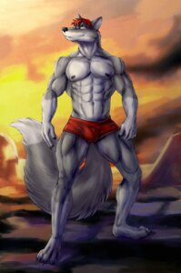 Rating: Questionable Score: 0 Tags: abs anthro biped black_nipples bleakcat bulge canid canine claws clothed clothing e621 fur grey_body grey_fur hair hi_res looking_up male mammal navel nipples red_hair solo standing toe_claws topless underwear yellow_eyes User: bunchy7s