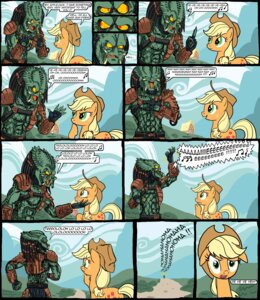 Rating: Safe Score: 0 Tags: alien applejack_(mlp) blonde_hair blush clothing comic crossover cutie_mark e621 earth_pony english_text equid equine female feral friendship_is_magic hair hasbro hat headgear headwear hi_res highdarktemplar horse humanoid humor long_hair male mammal my_little_pony pony predator_(franchise) quadruped singing tail text trolling trololo yautja User: bunchy7s