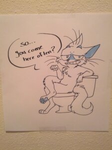 Rating: Safe Score: 0 Tags: ambiguous_gender anthro dialogue domestic_cat e621 english_text felid feline felis fur grandfathered_content humor looking_at_viewer mammal photography_(artwork) real sitting solo spam_cat spamcat text toilet white_body white_fur User: bunchy7s