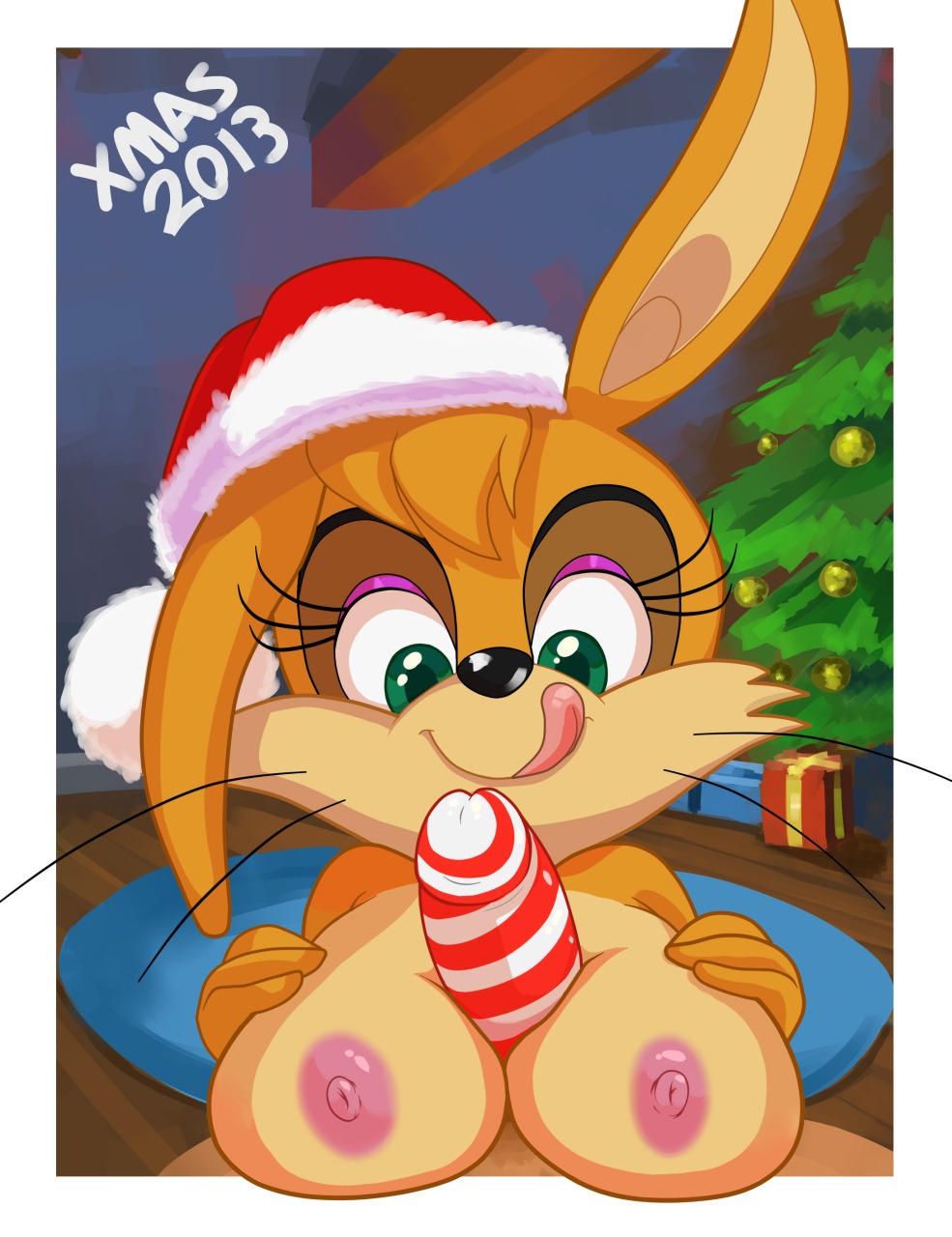 2013 anthro areola big_breasts breast_play breasts bunnie_rabbot christmas christmas_clothing christmas_headwear clothing cm_august dic_entertainment duo e621 erect_nipples erection faceless_character faceless_male female female_focus genitals green_eyes hair hat headgear headwear hi_res holidays human lagomorph leporid male male/female mammal nipples penis pom_hat rabbit santa_hat sega sex smile solo_focus sonic_the_hedgehog_(satam) sonic_the_hedgehog_(series) titfuck